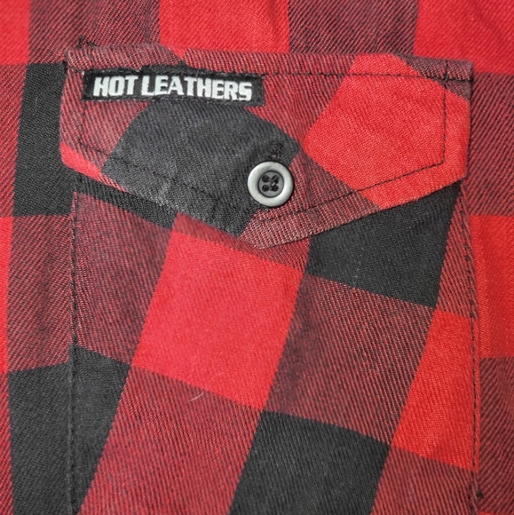 Hot‎ Leathers Men's Flannel Shirt Size Medium Red Black Buffalo Check - Picture 8 of 10